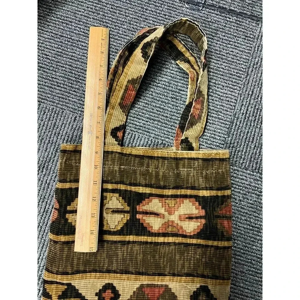 Vintage Ethnic Boho Corduroy Bag with Geometric Pattern in Brown  and Rust Color - Picture 4 of 6